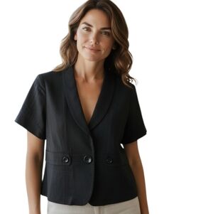 Melanie Lyne Vex Collection Women's Short Sleeve Blazer Jacket Black Size 42